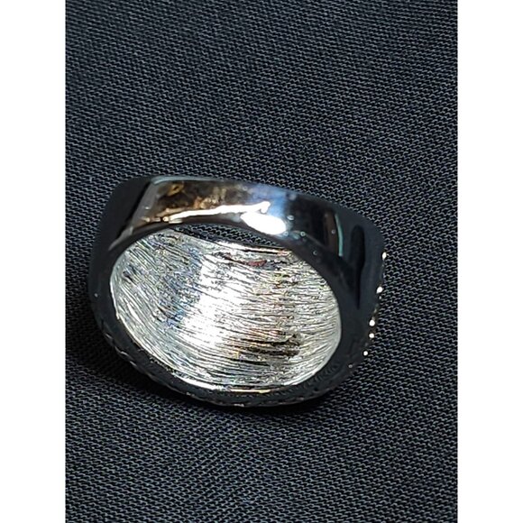 Wide Silver-Gold Textured Band Ring, Braided & Dotted, Size 8 - Picture 5 of 7